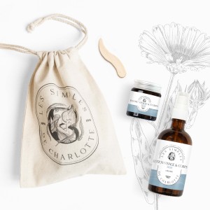 Pochon cadeau rituel bébé et enfant au calendula avec baume et lotion des Simples de Charlotte