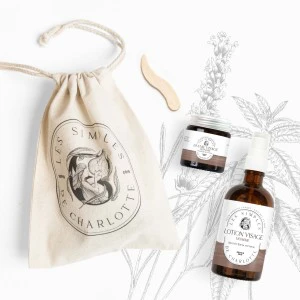 Pochon cadeau rituel homme à la lavande fine et à la verveine citronnée avec baume et lotion des Simples de Charlotte